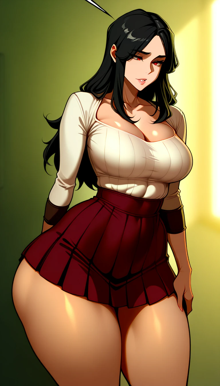 momo yaoyorozu, teen, white unbuttoned blouse, braless, BIG BREASTS, nippless, short pleated green skirt, short white stockings, raised skirt, wearing high-cut underwear, bedroom