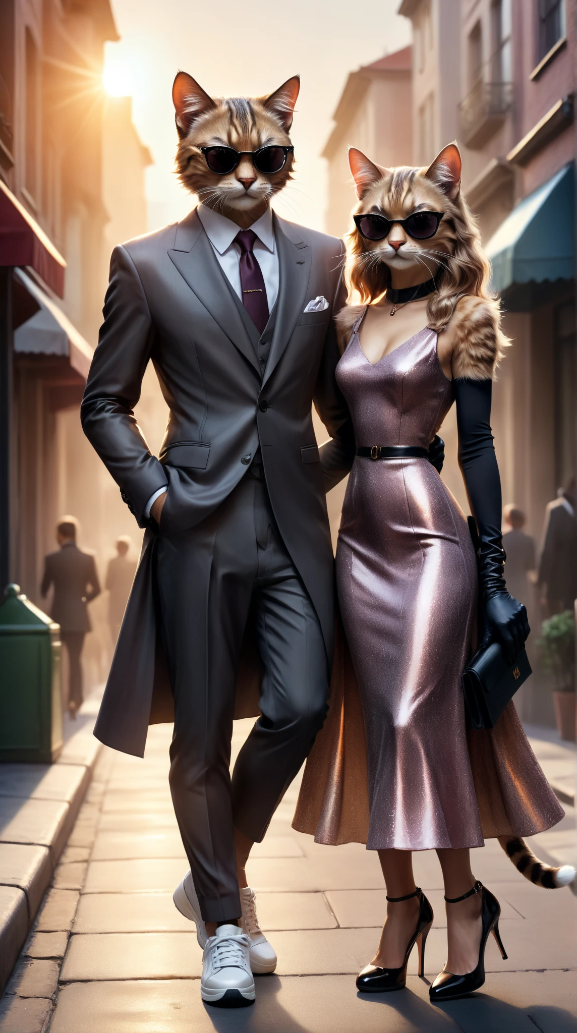  A female fox dressed as a human and a male rabbit dressed as a human 