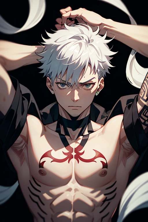 Grey white skin semi muscular vampire man, red eyes, short white hair, semi realistic anime style
Painted black nails , big penis naked, full body, big feet black toe naiis, dark background