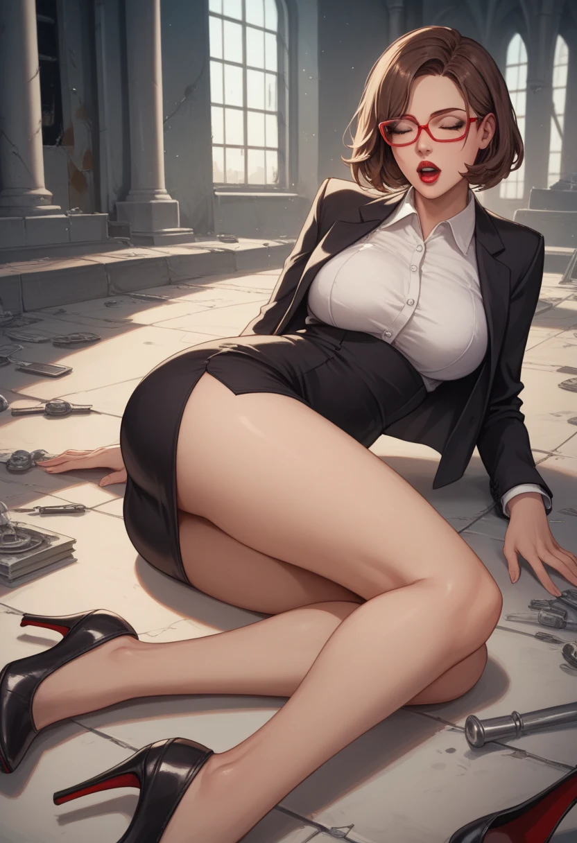 (dark theme:1.2), Crepuscular rays, (masterpiece, best quality:1.4), (photorealistic:1.4) (realistic, photo-realistic:1.4), 8k, 8k UHD, ultra high res, RAW, HDR, incredibly absurdres, (vivid colours), Rim lighting, lens 135mm, f1.8, depth of field, source, romanticism, stunning gradient colors, (light_particles:1.2), colorful, perfect face, detailed eyes, full body, WakatsukiRisa, <lora:WakatsukiRisa:0.9>, black hair, short hair, makeup, glossy lipstick, eyelashes, purple eyes, (detailed eyes), (perfect face), white shirt, (blue pencil skirt:1.1), huge breasts, cleavage, narrow waist, (highheels:1.3), thighhighs, garter straps, (open lab coat), (glasses), jewelry, , drawing of a woman, makeup, (tattoed:1.2), taking a bath bathing,