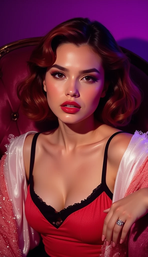 Painting of a woman in lingerie lying on a bed of roses, pinup art, Gill Elvgren, Gill Elvgren style, vintage pinup, Tom Lovell, Artgerm and Gill Elvgren, inspired by Howard Chandler Christie, Frank Franzetta, pinup girl, Art Fram, pinup, Glenn Fabry