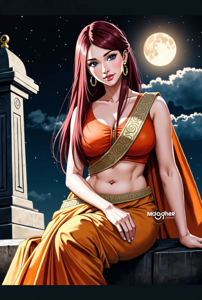 uzumaki_kushina,massive large_breasts, large thighs,large_ass, solo, green shirt,shirt up,navel, ponytail,tight dress, short skirts, masterpiece, best quality, detailed face, detailed eyes, highres, (masterpiece:1.4, best quality:1.2), (Highres), (Detailed Illustration), Ultra-Detailed, konohagakure, leg spread,looking in front, smiling playfully with a mischievous glint in the eyes