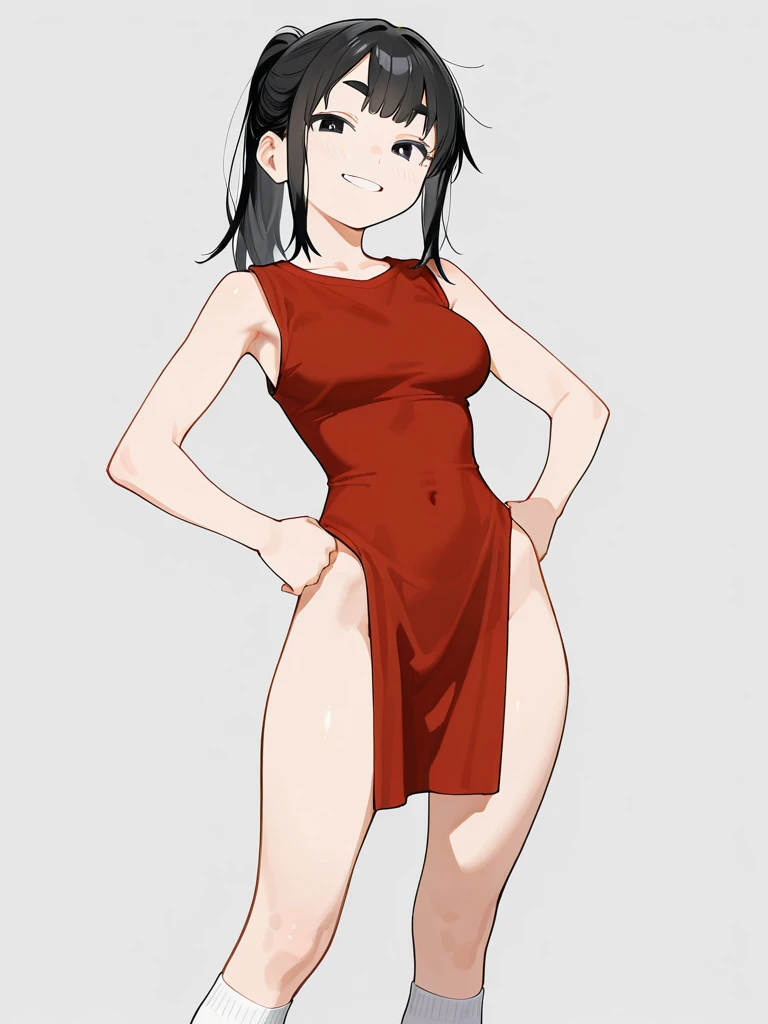 Momo yaoyorozu, sheer Mesh Mini dress, topless, small thong, pechos medianos, small nippless, beach