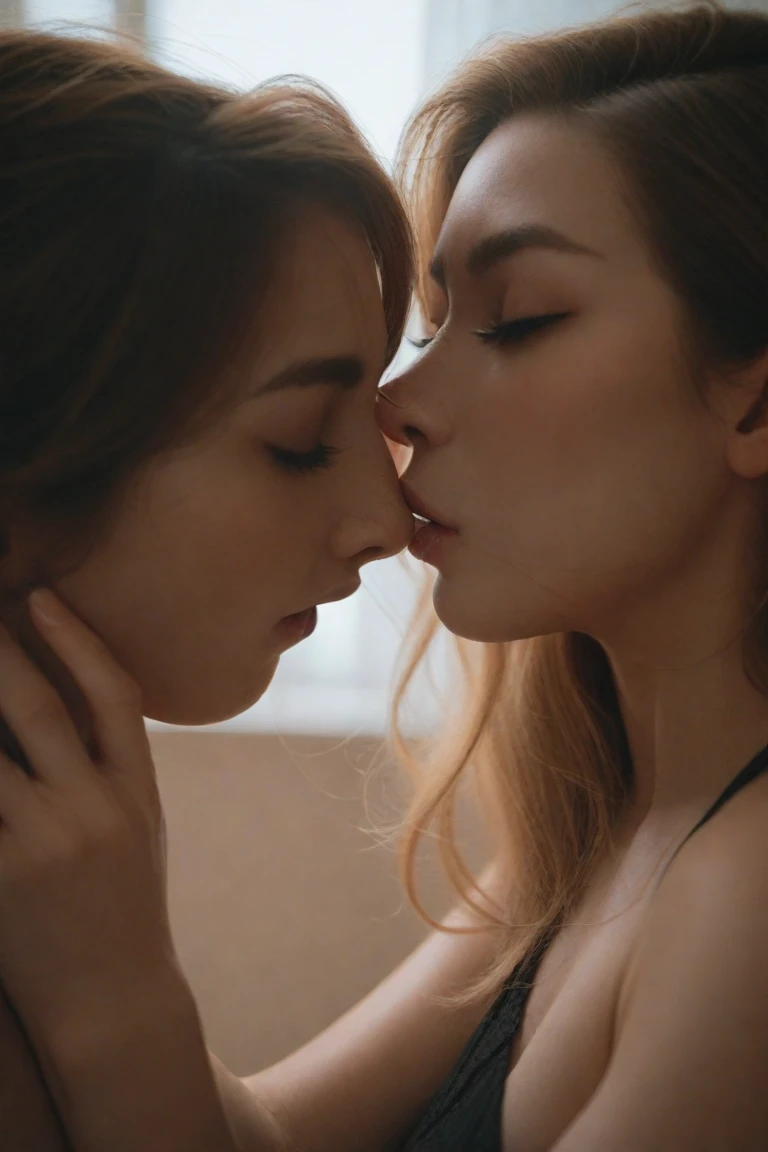 Girl with long brown and reddish hair dressed as spider Gwen kissing with Miguel or Hara