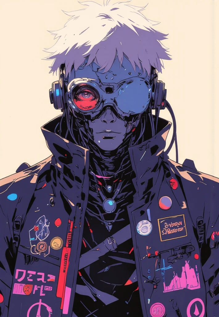 a drawing of a man in a purple outfit, josan gonzales, ( cyberpunk ), futurepunk <lora:deathburgerxl:1>