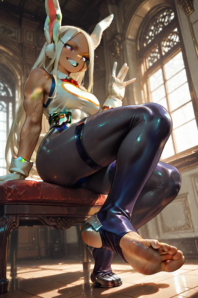 (masterpiece, hiquality: 1.1) 1girl full body standing good face, nice ass, hairstyle: braid, Color Hair: White long hair, Skin: White (porcelain skin, sparkly skin), muscular thighs, long legs, thigh high boots, mature woman, abs, looks at the viewer seductively, maternal, chest cover with clothes