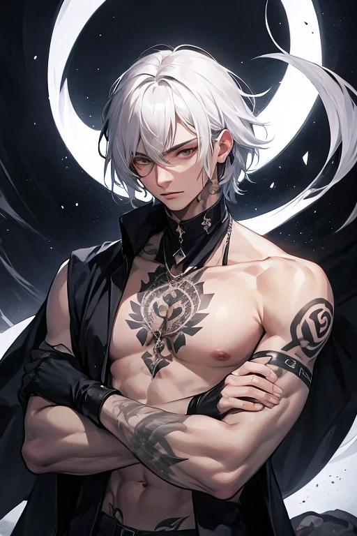 (shaded face),,Looking up,No Pupil,Empty eyes,Drooling,with her mouth open,(Glowing eyes),(Expressionless),((Hypnosis)),(((Best quality))),(Ultra detailed),(finedetail),(incredibly_absurderes),(A high resolution),(((Masterpiece))),bare pectorals,(((Bare topless))),(NSFW),yaoi,Look at the screen,(mental control),(mindbreak),(Corruption),Dark persona,Striped hair,((Short hair)),(((Male))),Male focus,Libido boy,(((arms back behind))),Spread legs,arm_supportive,Kneeling,indoor,Bed,Leggings,thigh band,Black leggings,full bodyesbian,stare,eyeball,Dark_Persona,expressionless eyes,(((erection under clothes))),The erection,,( Milking),(vein ),Large ,(Red eyes)