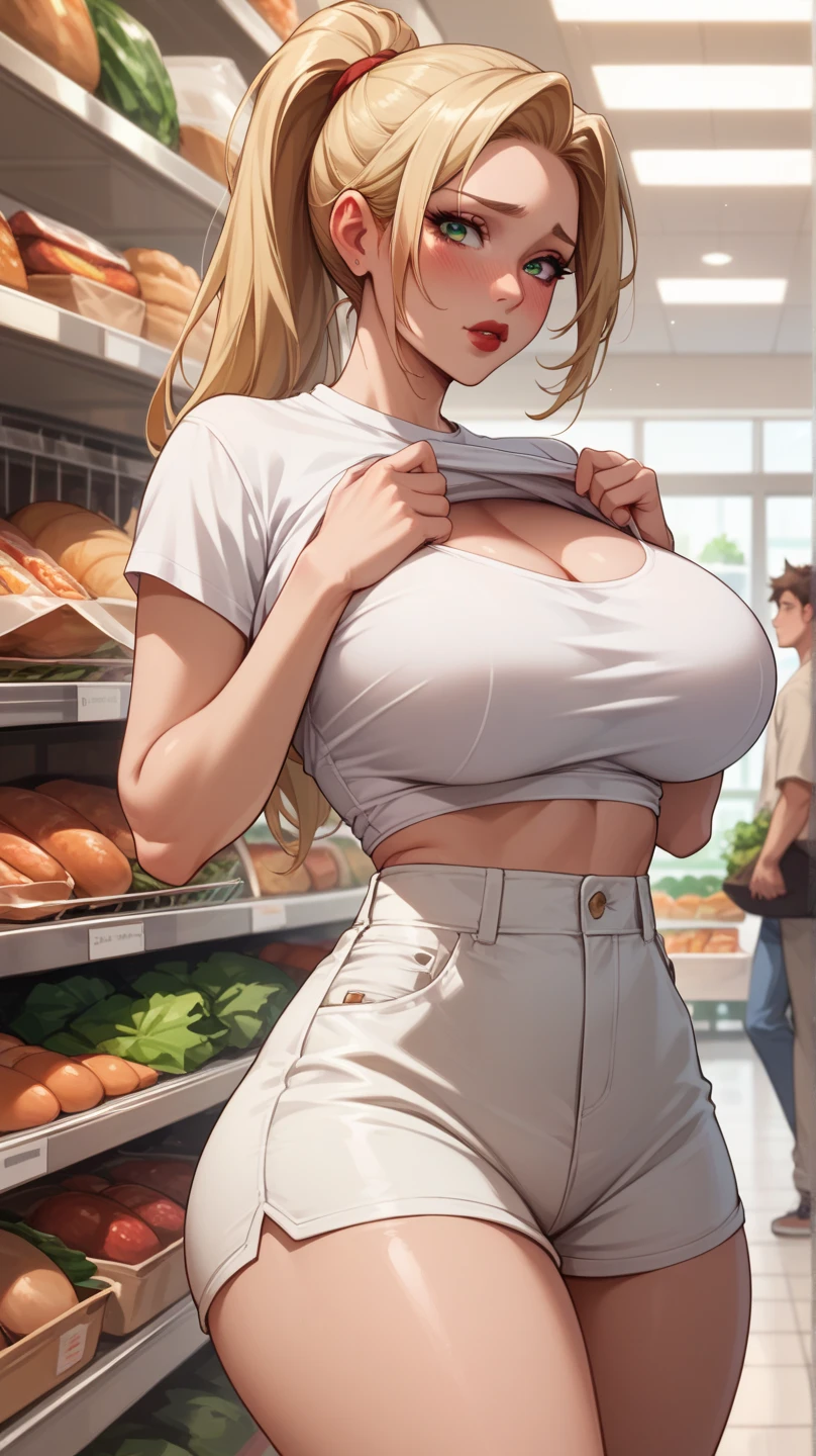 Costco,shoping beautiful woman,huge busty,huge meat buying,happy smile,