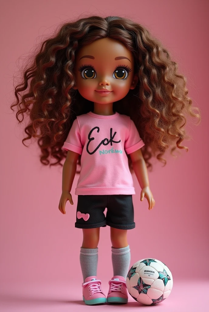 Cartoon drawing of a 2-year-old baby with light skin, big brown eyes and black hair, wearing jeans, pink tennis shoes with glitter, and a purple tank top.
