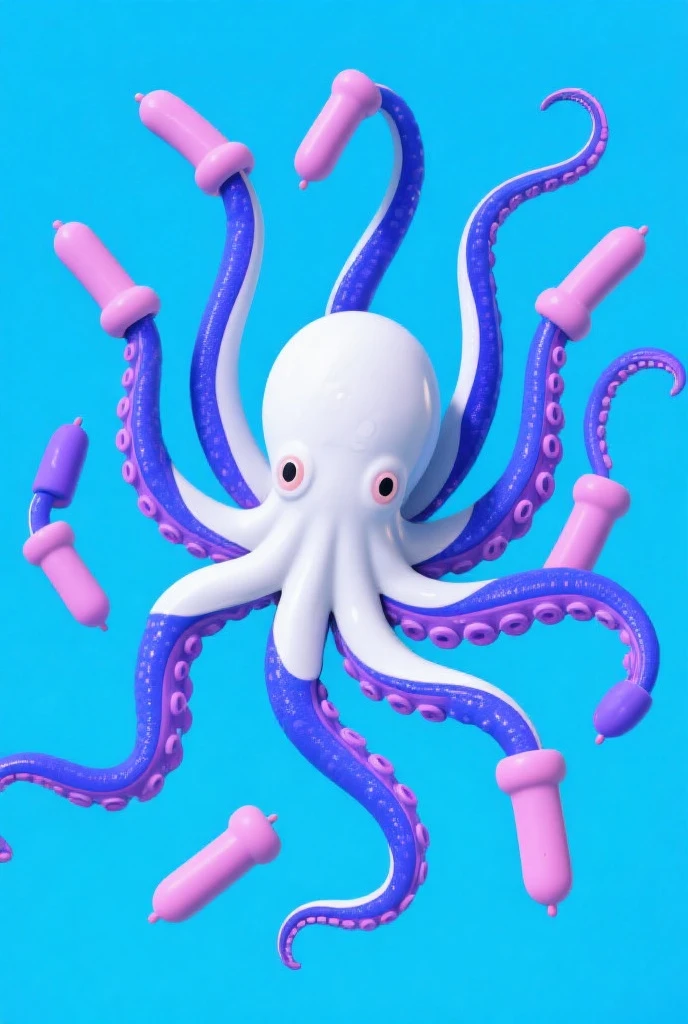 Purple octopus with graphic design tools in its tentacles, White background, Cyber Punk Style