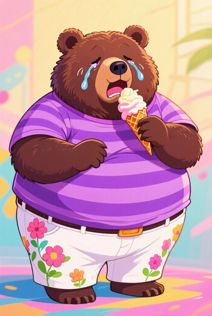 New Jersey 5 Furry,polar bear,Personal portrait,Unique,Exquisite, Chubby,Fat,Thick arms,Rugged muscles,Topless,White plush fur,Chubby脸,Black eyebrows,Sky blue eyes,Beard,garden,Sitting on a bench,shorts,Take the ice cream,Sweating,Stick out your tongue,heat