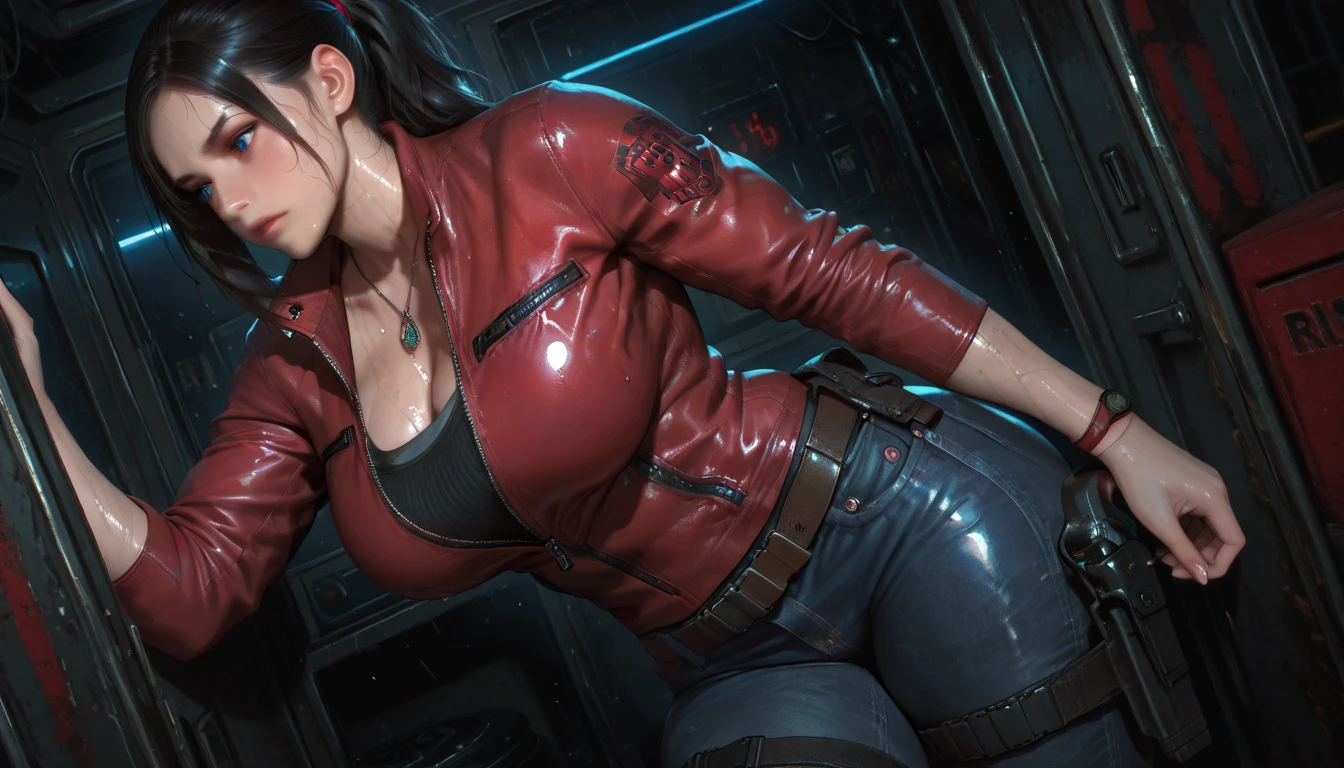 Claire Redfield Resident Evil on all fours in front of man, with the penis in the mouth with pleasure, smile of pleasure, open shirt, beautiful medium breasts, Topless, sexy e seminua, Beautiful thighs, long hair, sexy e seminua pose sexy, Beautiful thighs, sensual smile of pleasure, long hair, surreal, 4K