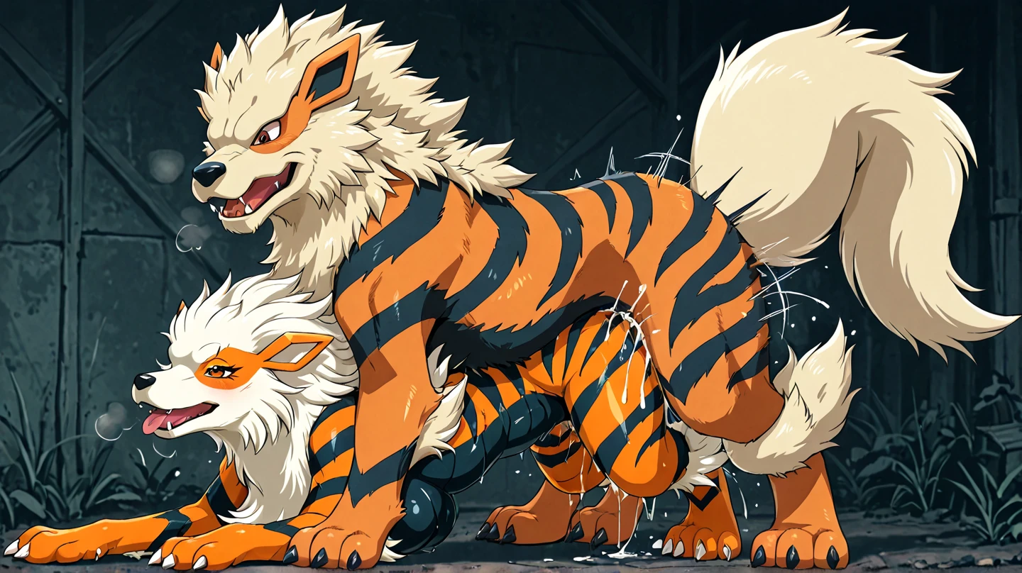 Art by eyrich,by raptoral,male arcanine,solo,(feral),collar,(quadruped),(fully sheathed,sheath:1.2),thick legs,one tail,begging,low angle view,seductive