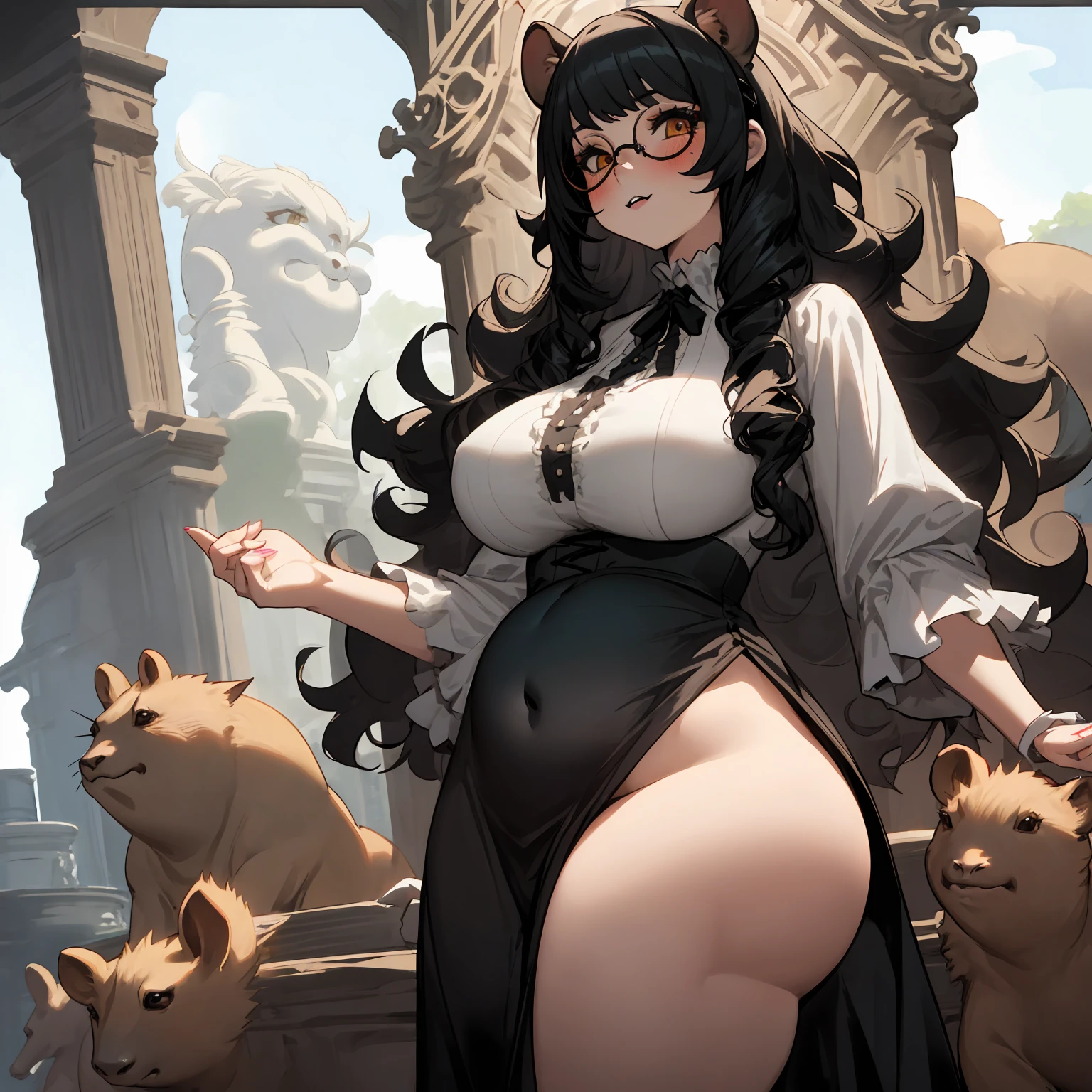 forest, mountains, fairy, wings, :3, pointy ears, (2girls:1.8), (height_difference:1.5), (size_difference:1.2), (forest: 1.2), cliffs, hills, (giantess:1.6), (very tall girl: 1.3), small breasts, smug, bangs, hair covering eyes, :3, >:D, a crowd of adventurers on a hill below the ass of a giantess, adventurers on a platform in front of the ass of a giantess, (multiple_girls:1.5), (1girl:1.5), hills, cliffs, (minigirl:1.6), (minigirl on a hill: 1.2), (adventurer:1.2), (robe:1.1), (knight:1.1), (wizard:1.2), (naked:1.2), shiny skin, cameltoe, pussy juice, naked, pussy, (:1.4), masturbation, squirting, ,