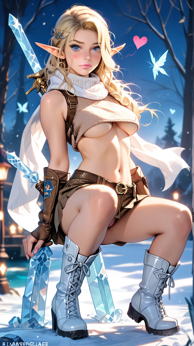 nsfw:1.6, Top quality, ultra high resolution, , (top quality, high resolution, 4K, detailed lighting, shaders, perfect anatomy, perfect proportions), eye of the beholder, (masterpiece, top quality) (top quality, 4K, 8K, high resolution, masterpiece: 1.2), highly detailed, (masterpiece: 1.3, top quality, ultra high resolution, ultra detailed), (top quality: 1.2), perfect eyes, perfect face, (top quality, 4K, 8K, high resolution, masterpiece: 1.2), highly detailed, (top quality, 4K, 8K, high resolution, masterpiece: 1.5), masterpiece, top quality, ultra detailed, top quality, high resolution, 32K CG, very delicate and beautiful, illustration, high resolution, sharp focus, very beautiful and detailed anime face, very detailed eyes, ((masterpiece)), ((best quality)), (super detailed), ((cute)), cute, ((very detailed)), 4K, (8K), best quality, (best quality, 8K, 32k, masterpiece, super high resolution, very detailed, impressionistic:1.2), blurred background, (two arms) , (two legs), (four fingers and 1 thumb) , only one belly button, Bare shoulders.
(Beautiful busty woman in her 20s: 1.1). (Taking a photo of her breasts: 1.5). (Profile: 0.9). (full body) (Looking at me: 1.2). (Snowy mountain: 1.6). (Blue sky: 1.6). (Gingham check mini skirt: 1.5). (skirt lift:1.2).(Topless: 1.7). (Neatly trimmed blonde pubic hair: 0.8). (Beautiful blonde hair: 1.4). (Shiny straight medium-long hair: 1.3). (running in the woods: 1.3). (Whit checked scarf: 1.5). (Necklace, bracelet, anklet: 1.4). (White fluffy snow boots:1.3), (Arms up: 0.8). (Bangs swept to the side, showing forehead: 1.4). (Blue-green eyes). (Happy smile: 1.4). (Blushing: 1.1) (Dark skin: 1.4). (Perfect proportions: 1.6). (Small pink nipples: 1.3). (Large breasts and nipples not covered: 1.2). (No panties: 0.8). (Garter belt:1.6), (Full and beautiful breasts: 1.6). (Perky breasts: 1.5). (Thin waist: 1.2). (Slender figure: 1.2). (Beautiful cleavage: 0). (Realistic facial expression: 1.4). (Realistic background: 1.5).
