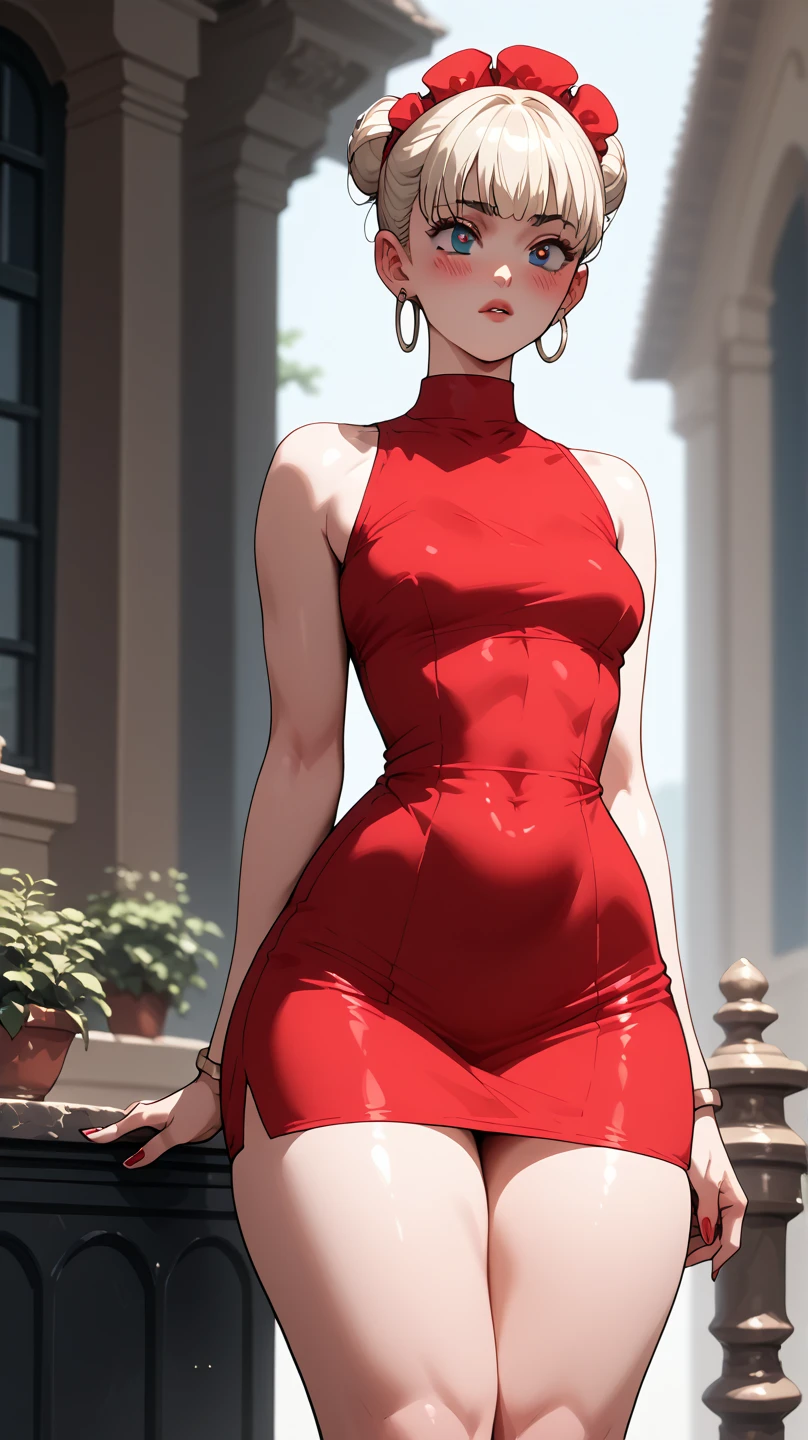 sakuraharuno, sakura haruno, short hair, bangs, (green eyes:1.5), pink hair, hairband, facial mark, (forehead mark:1.2), red hairband, (swept bangs:1.5), (small breast:1.2),
BREAK chinese clothes, dress, (red dress:1.2), short skirt, black shorts, gloves, lace gloves, sleeveless,
BREAK looking at viewer,BREAK indoors, city,on street, wet road, night, lights,reflections,BREAK (masterpiece:1.2), best quality, high resolution, unity 8k wallpaper, (illustration:0.8), (beautiful detailed eyes:1.6), extremely detailed face, perfect lighting, extremely detailed CG, (perfect hands, perfect anatomy),stockings,long legs,high heels,full body,from below.