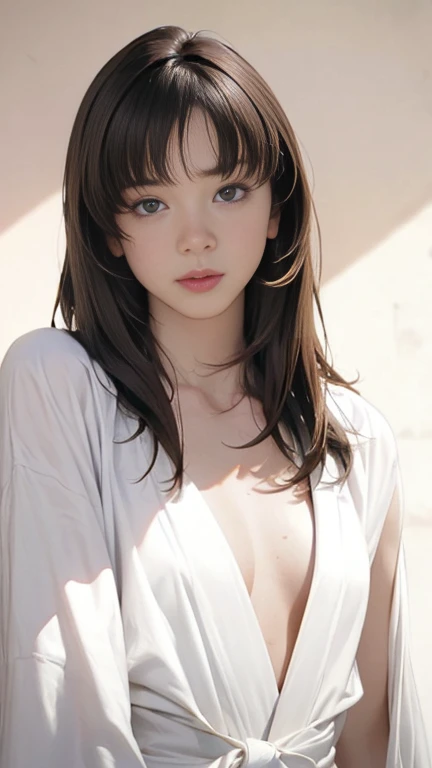 (UHD, retina, masterpiece, accurate, anatomically_correct, textured_skin, super_detail, high_details, high_quality, best_quality, high_res, 1080P, HD, 4K, 8k, 16k), (beautiful_detailed_eyes, beautiful_detailed_lips, extremely_detailed_eyes_and_face), soft_lighting, physically-based_rendering, vivid_colors, (large_breasts, glamorous_body:1.5), (shiny_hair, shiny_skin, tanned_skin, blush), (bangs:1.5), eye_reflection, (bokeh, simple_background, pure_background), (opening cardigan that exposes bare chest), smile_and_laugh, ((anatomically correct limbs, body parts that are properly attached to the body)), (Close-up, Upper angle, Full body shot of 1girl), around 23 years old, on the floor with legs apart, wearing no clothes and no underwear and no panties and no socks on the lower body, wearing no underwear and no bra and no clothes except her cardigan on the upper body, genitals visible, having beautiful round breasts and beautiful pink areolas and beautiful pink nipples and beautiful legs and attractive thighs and beautiful bare feet and beautiful ultra long silver blonde, being nude except her cardigan under nothing. No missing limbs. No missing body parts. No cropped limbs. No extra limbs. No extra body parts.