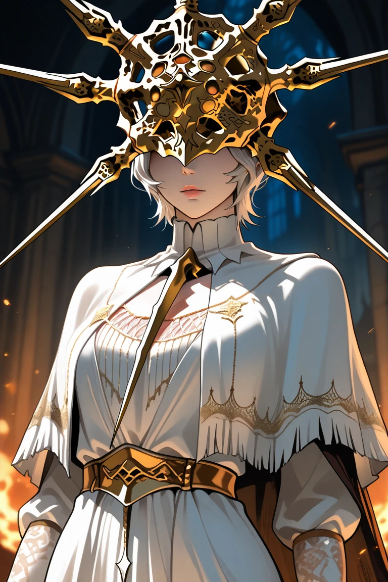 Teen girl, purple eyes, white hair, bangs, short hair with spit curls 1920s style, liquid gold bodysuit high collar, glowing gold, wiry muscles tan skin, native American, superhero