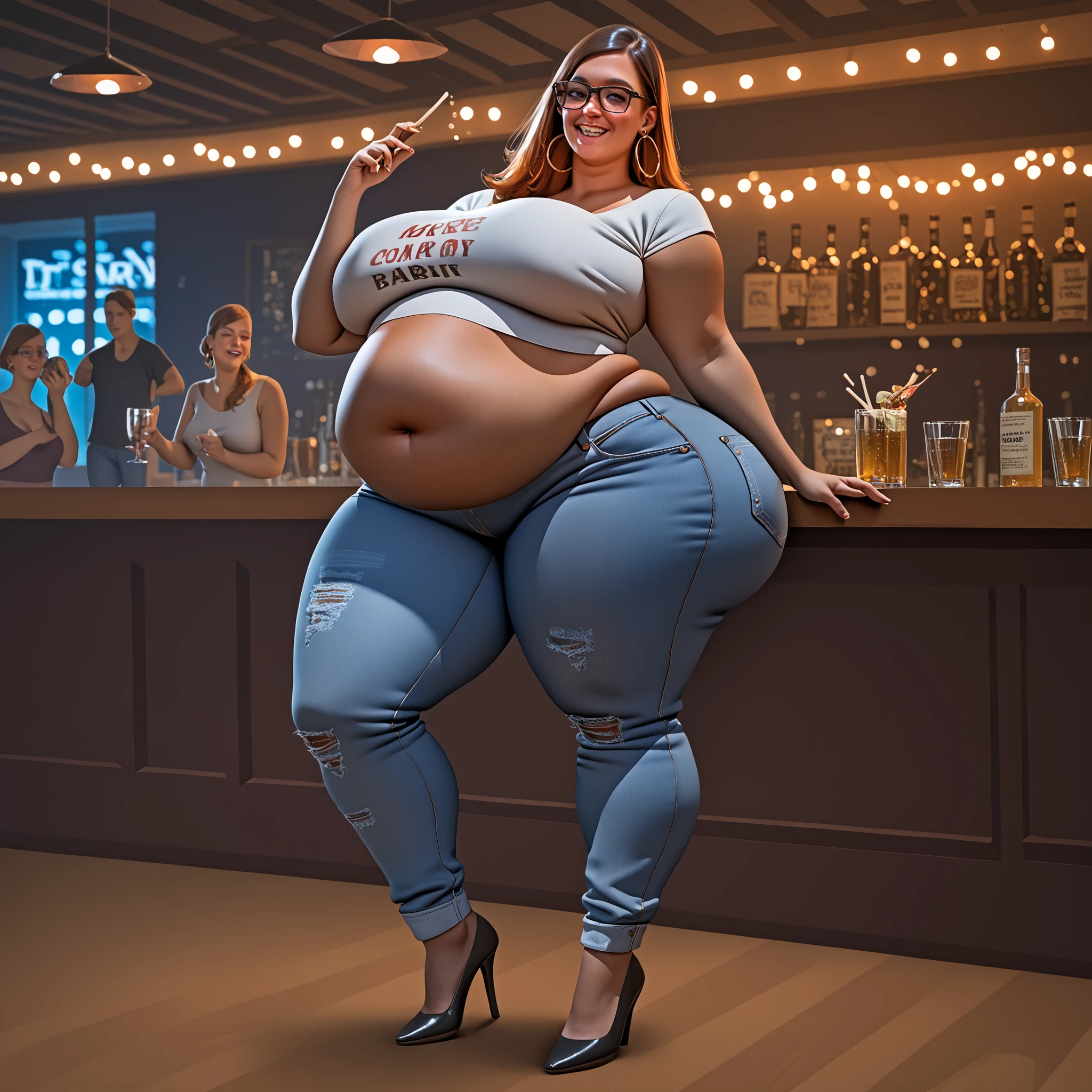 
score_9, score_8_up, score_7_up, ((full body))

At a party or club setting, a dark room with lights at an apartment, she is drunk. Her hair is a mess and clothes are ascue.
Black ethnicity, dark skin, curvy girl, long straight hair, wide hips, tall curvy body, slightly cubby belly ((modest breast)) ((modest butt)) hair shaved on the sides. Glasses, casual clothes. Hoop earrings. Tight jeans. 






 
