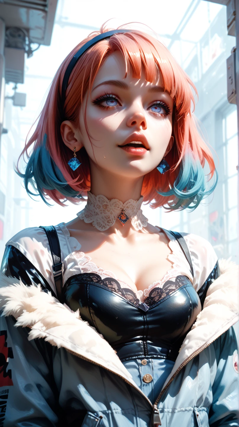 Highest quality,The perfect masterpiece,Perfect artwork,8K,
(Upper body portrait:1.5),(gigantic breasts:1.3),Delicate face, lens, slendered abs, ((tea Gardner)), ((anzu)), Yugioh,
((Aletta ocean face)), blue ribbon on collar, (pink blazer), (brunette), (short bobcut), Beauty and dragon,water light reflection,pearl illusion,candy color,Cyberpunk,fashion trend,3s material,high-definition,detail representation,3D,c4d,3D,octane rendering,ray tracing,complex details,animated lighting,C4d,OCrenderer,8k,best quality,