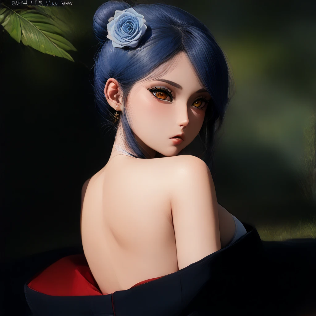 (8k,best quality, masterpiece:1.2), <lora:ruyifuren:0.8>,1girl,solo,blue hair, blue_eyes,cleavage, off_shoulder,japanese_clothes,upper body, looking at viewer,outdoors,cherry blossoms,