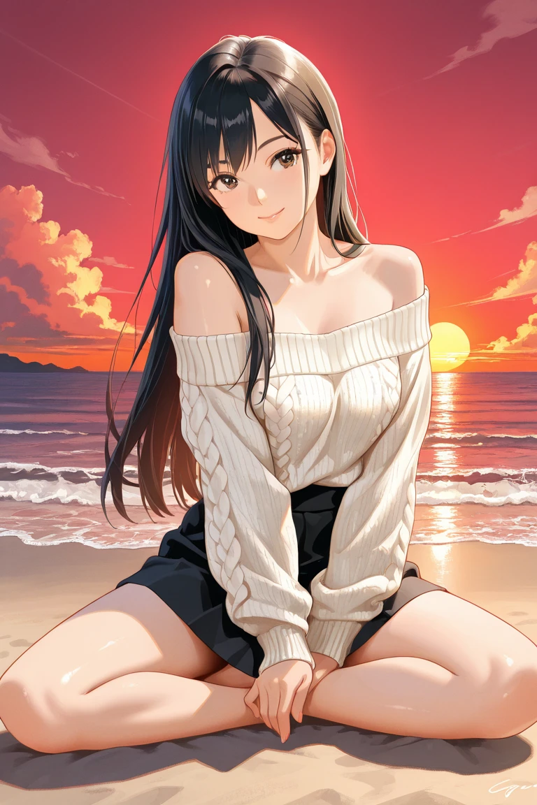 kawaii、girl with、Anime style、jpn、stare、a smile、Wear less revealing clothing、unclear、large full breasts、high-level image quality、kawaii服装、knitted sweater、up chest、Bruise Pose