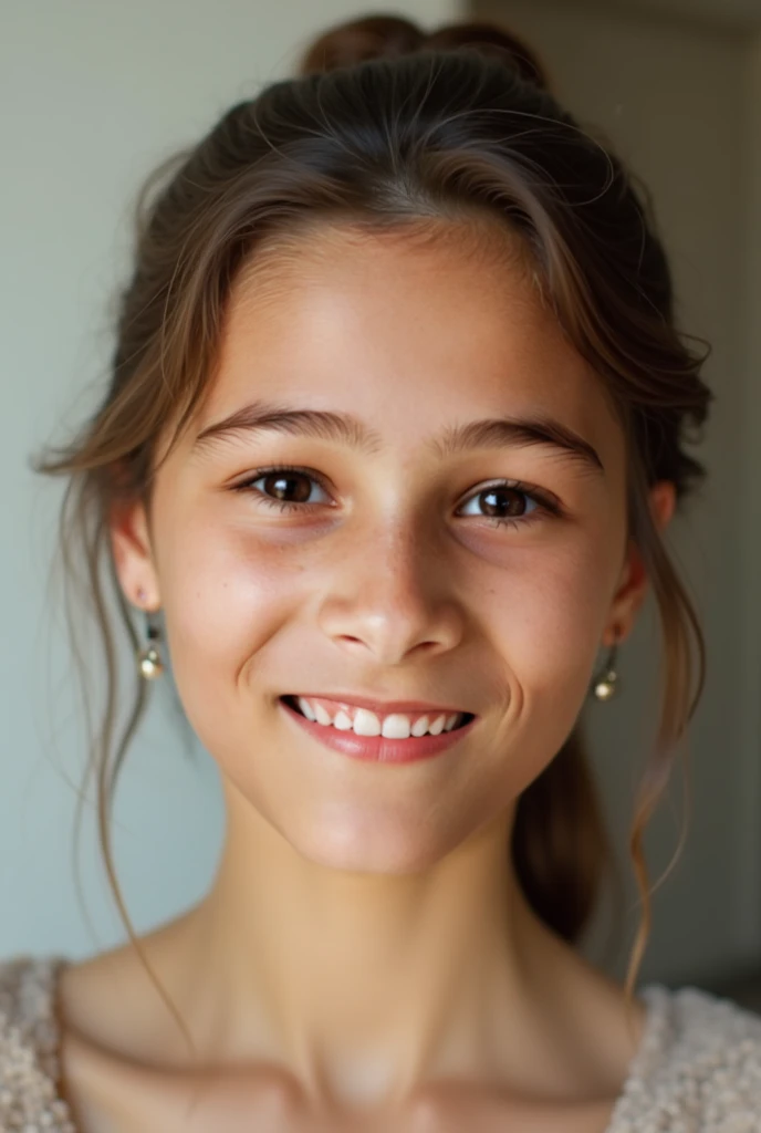 Young girl 18 years old, half height ,smiling