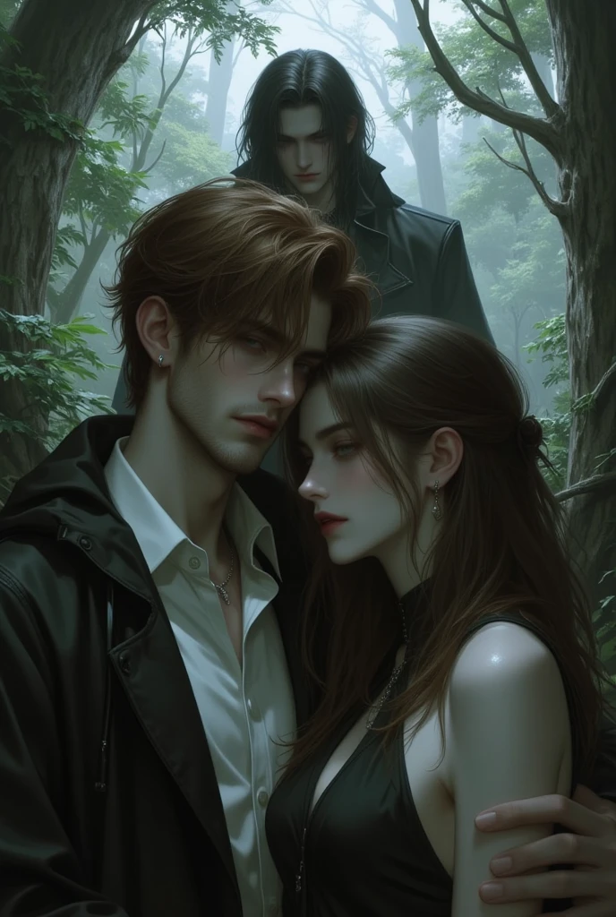 Bible Stories、(((Adam and Eve)))、(((adam has short hair)))、Shirtless back view、(((a closeup)))、(((Jew)))、in beautiful woods、high-detail、high-level image quality、masuter piece、