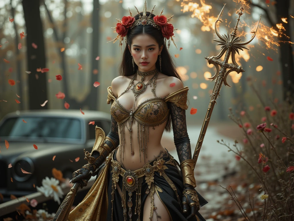 ((masterpiece:1.4)、(top-quality:1.4)、(reallistic:1.7))、Beautiful girl strolling in the garden of fantastic ancient city、Sexy Daughter、Super beautiful girl、1girl in:1.4、Dress like a queen、Glossy luxury latex、Luxury Latex Bodysuit、By Luis Royo、age19、Super Ultra Ultra Bikini、Outstanding style、Accurate and appropriate depiction of the human body、anatomical correct、Slender Abs、beauty legs、Beautiful ass、A detailed eye、beautidful eyes、Raw photo、red-lips、Red high heels、a choker、a necklace、耳Nipple Ring、Fantasy of an ancient city、Fantasy worldview