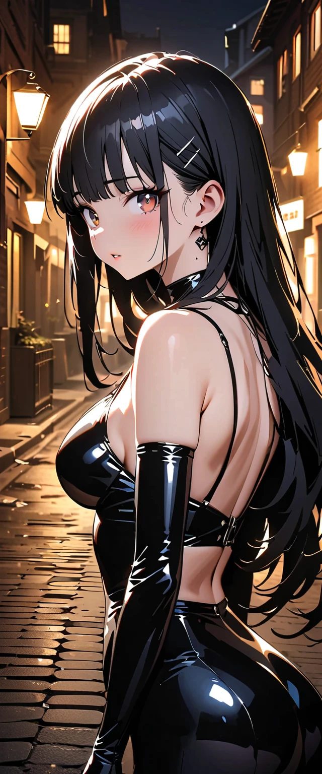 1girll,Huge breasts,, 独奏, hair adornments, She's wet, ,A defiant expression,, Skysky,the night,themoon,the street lights,camouflage pants,white bustier, She has long flowing hair, exposed bare shoulders, standing on your feet,city road,Bigchest, wetclothes, From the front side, hair straight, mostly cloudy sky, Wet hair (((tmasterpiece),(Very detailed CG unity 8K wallpaper),best qualtiy,,独奏,1girll,cinmatic lighting,detailed back ground,beatiful detailed eyes,Bright pupils,(Very fine and beautiful),(Beautiful and detailed eye description),ultra - detailed,tmasterpiece,)),facing at camera,Protruding underparts,Camel toes,absurderes,A high resolution,ultra - detailed),she is soaking wet,1girll,独奏,mature,(Very long hair,brunette color hair)Emotive expressions,Open-mouthed,Pussy bulge,Camel toes,Protruding ,extremely large bosom,Raised sexy,Colorful,Most detailed,exteriors,fully body photo