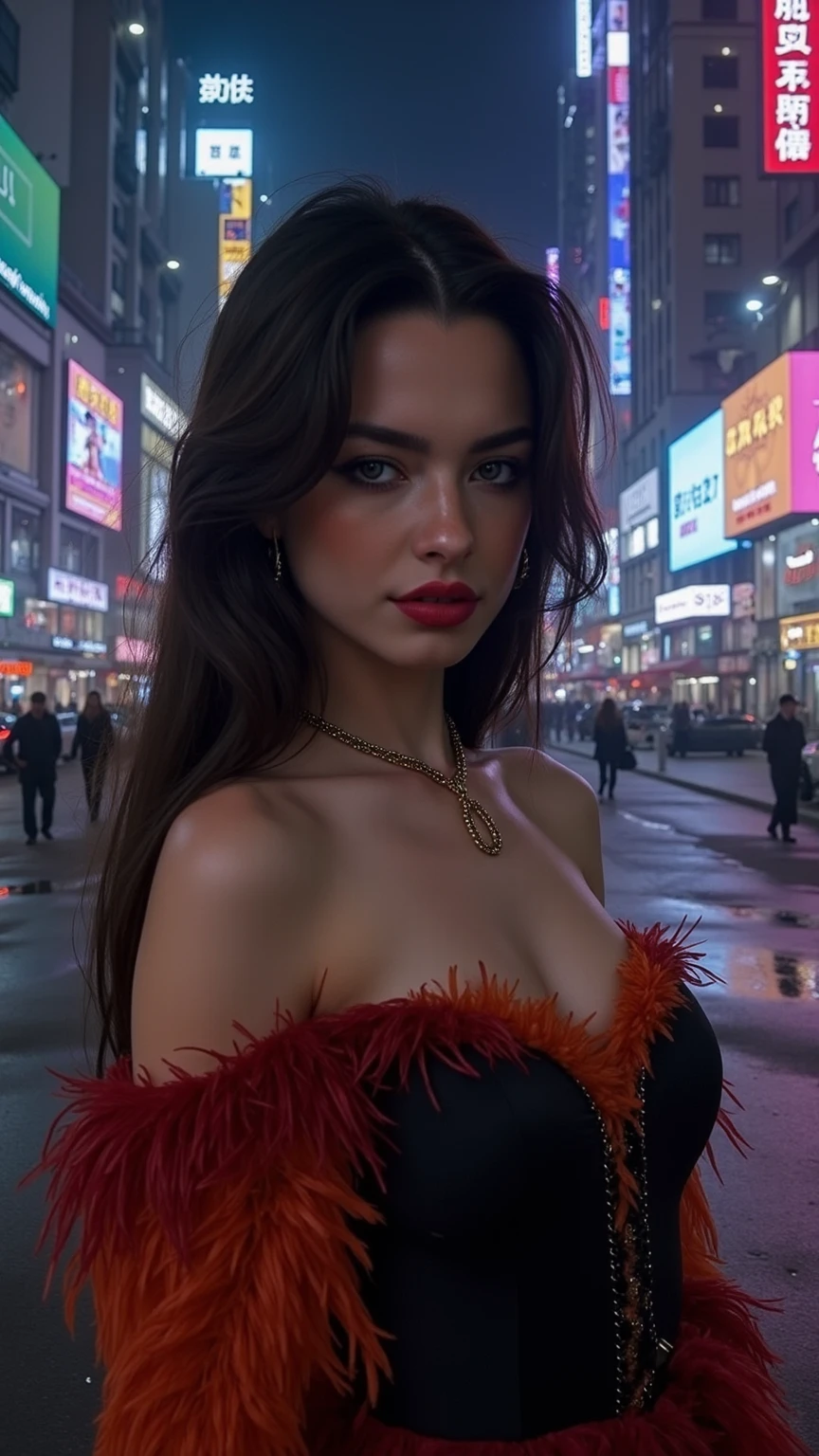 woman wearing (((loose small thin high cut deep cut short ((red black white dress))))) revealing ((((([Flat Breast:medium breasts:0.8])), blackout gothic eyeshadow, Red lips)), sideboob), (deep decolte), (extremely short hem), posing on the street in Paris, at night, tenebrosa, fit female detailed body and face, highly detailed expressive , Space above the head, Depth of field, ultra realistic, Fujifilm, break (clear green eyes, tenebrosa hair)(perfects eyes) perfect hands)