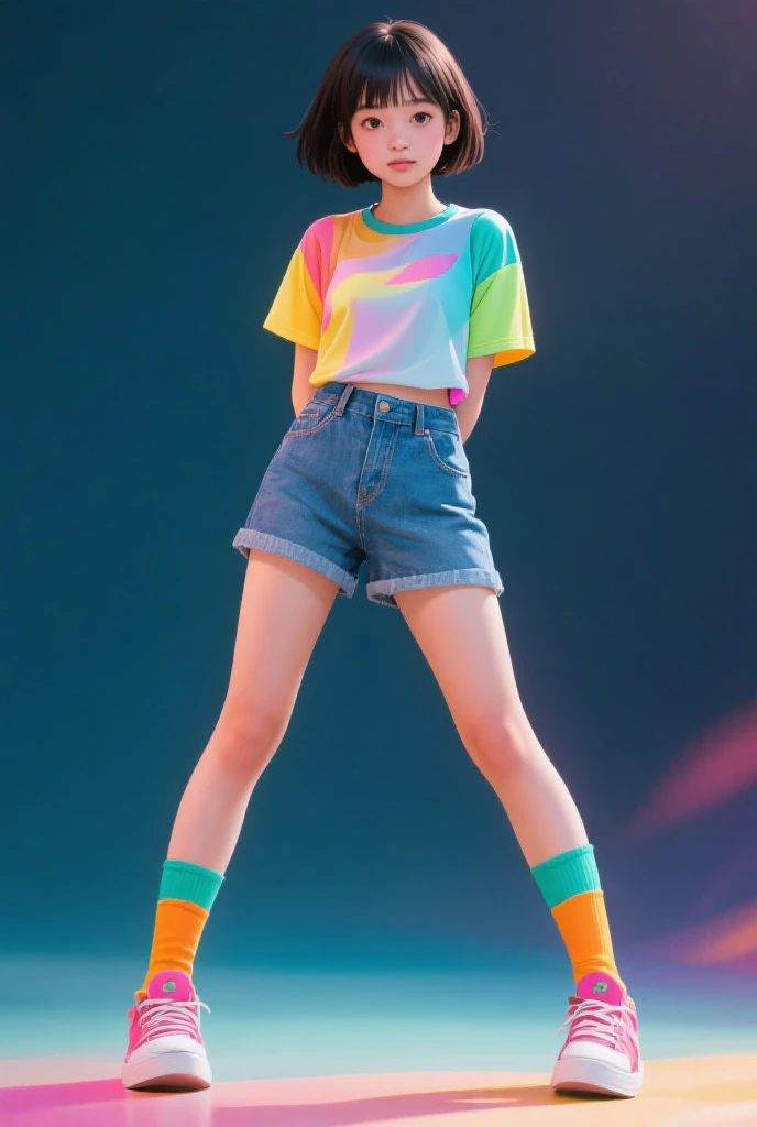 (pale tone:1.2),(colorful, multiple big flower:1.4),
(abstract surrealism, abstract geometry:1.2), jacket, (color splash), digital fashion, Navel exposed, (wearing spats, streetwear:1.2),(dress:0.7) ,platform sneakers,
BREAK
(vibrant :0.8),