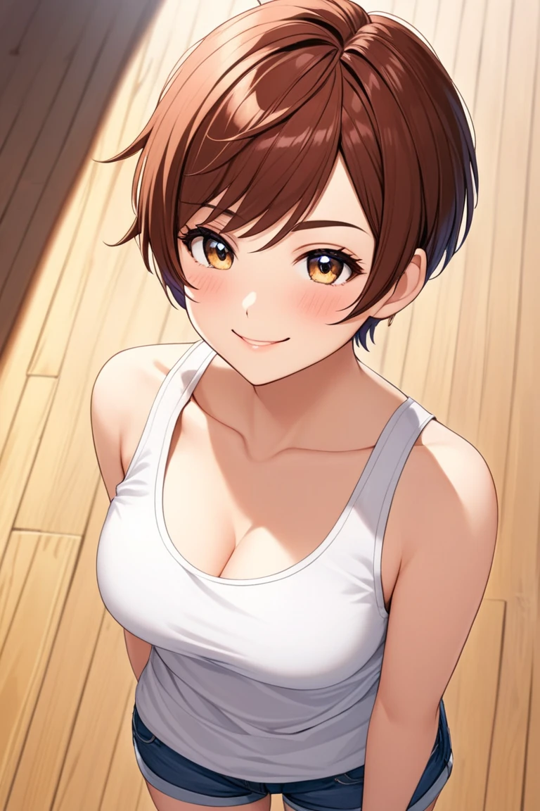 Pixie Cut、Lesbian Play、Tank top、Slim sportsman、Big Breasts、girl