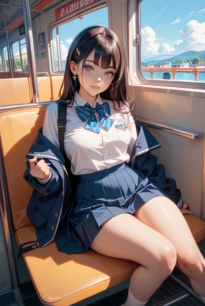 Real Images、(​masterpiece:1.2、top-quality)、Lady 1、独奏、Stand kneeling、Physical education sitting、M-shaped legs、open legs,summer clothing、Cabin Crew、Open legs,poneyTail、校服、a miniskirt、White panty、camel's toe、Planes、Pink blouse、Services for passengers、water dripping、Wet、Provision of safety instructions、Response to emergencies、bangss、(Glossy skin:1.15)、