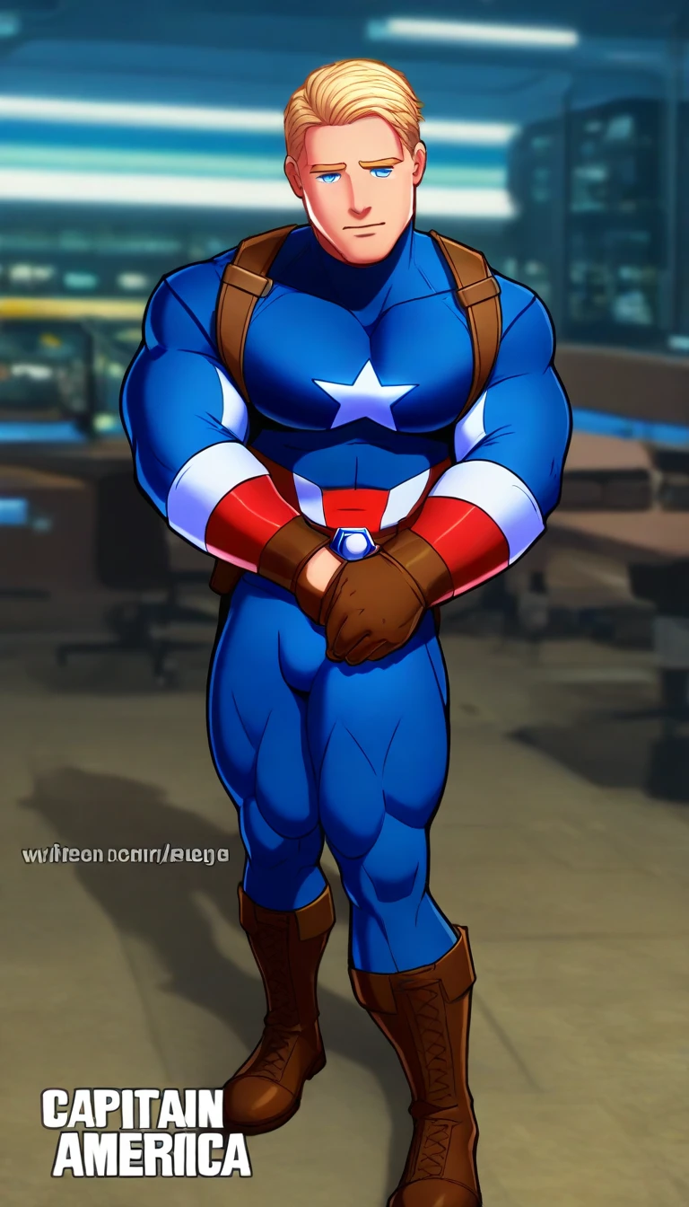 (((Close-up))), tall, (orange hair) beautiful muscular woman, long shaggy hair, pale white skinned, (closed smile), large breast, (black lipstick), (massive muscles), (hyper muscle), ((ginormous bulky muscles)), green eyes, (((orange captain America suit))), (Captain America pants), choker, boots, on the rooftop at night, 