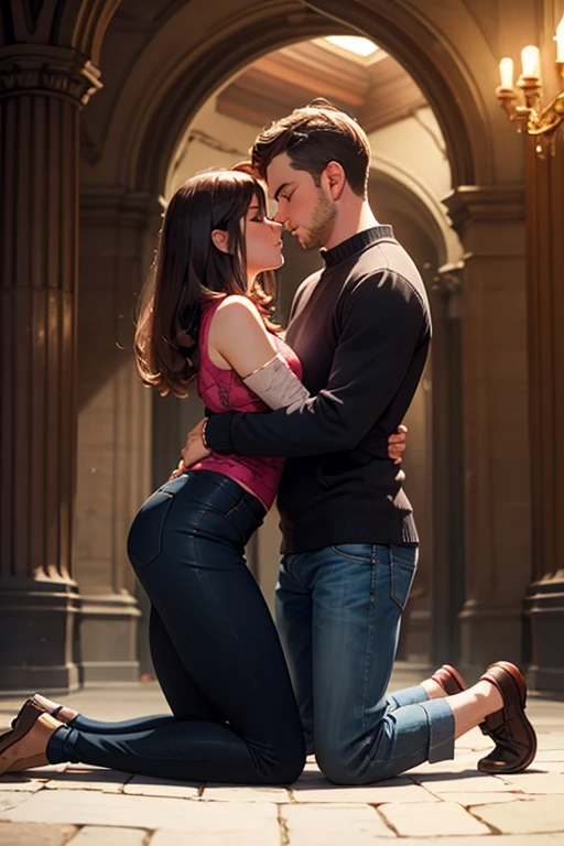 Intimate, high-quality side view photograph of a (man:1.2) and a (woman:1.2) in the (living room:1.1), (dramatic lighting:1.1), Passionate man and woman embracing and kissing at wall in hall at home, sexy, passionate, intricately detailed, the girl in panties and loose sweatshirt, (smile:1.2), (drenched:1.1) with (shimmering:1.1), (sensual:1.1), dark room, Sony Alpha 7R IV camera, digital photograph, f/2.8 lens, warm tones, creamy bokeh, hyper-realistic lifelike texture, trending on social media