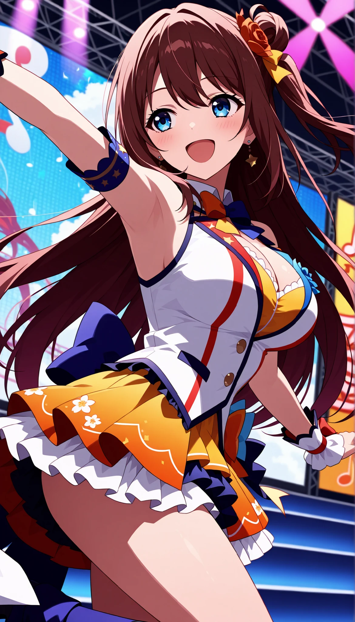 (music festival:1.5), (A beautiful busty idol group performing on the stage of a music festival:1.5)