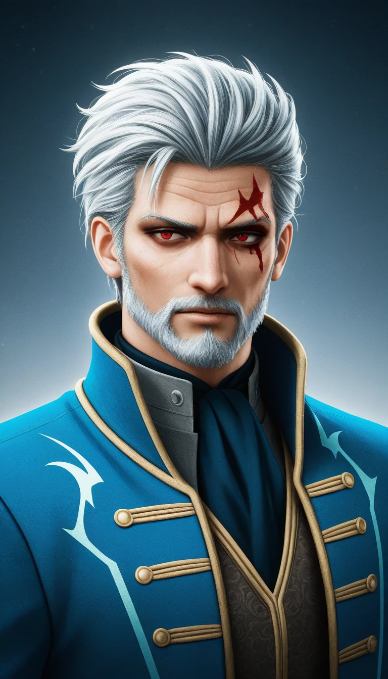 Fire mage, blind but dignified, wearing an eye patch, irritable male, white hair, gold clothing --auto --s2