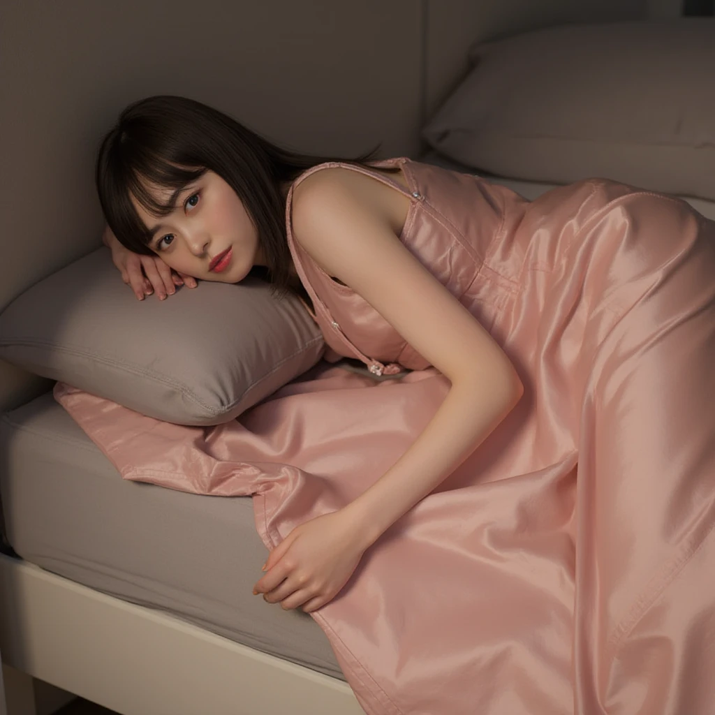 ((Generated in SFW)), (1 female:1.3), Japanese, 40 years old, Mature Woman, the body is slim, (((Top view))), (highest quality:1.4), 32k resolution, (Realistic:1.5), (超Realistic:1.5), High resolution 32k UHD, (masterpiece:1.2)), (Improvement of quality:1.4), (Very beautiful facial details), (highest qualityのリアルな質感の肌:1.4), (Perfect Anatomy:1.2), ((Lie face up on the bed:1.97)), ((Sleeping:1.97)), ((Lolita Dress:1.57)), ((Background is a hotel room:1.15)), Very detailed, Symmetrical eyes, Natural Makeup, ((A great eye for quality:1.2)), (Beautiful Lips:1.33), (Great nose:1.2), (Center of chest), (Large Breasts:1.05), Black Hair, Long Wavy Hair, Gentle light illuminates the face and body,Studio Cinema Lighting