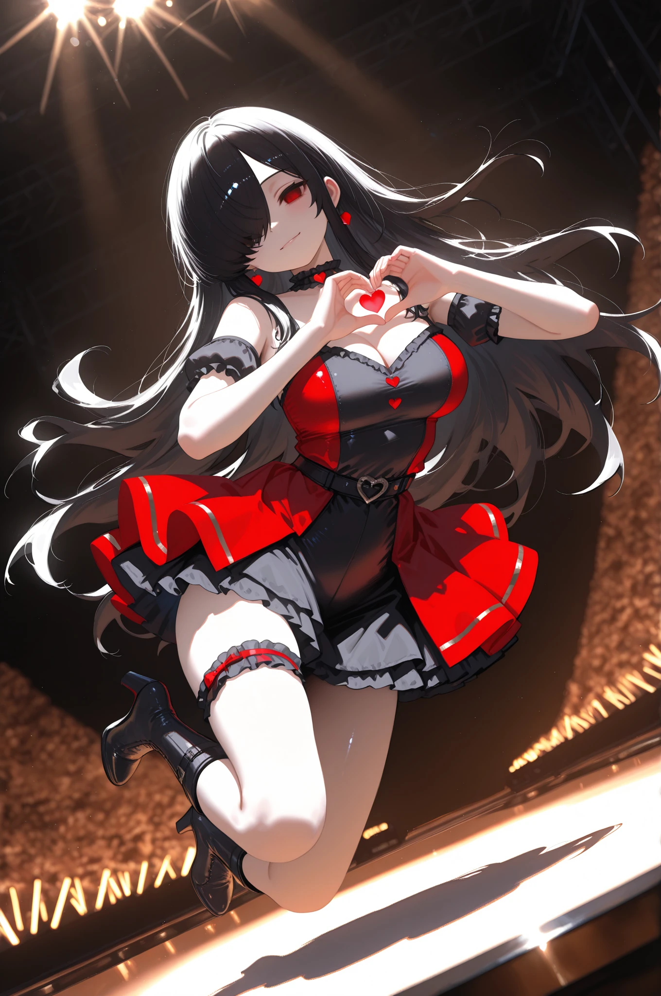 18 year old beautiful girl, masterpiece, top quality, 8K anime, 1 girl, detailed fingers, precise fingers, not unnatural hands, odd eyes, black hair twin tails, kurumi tokizaki, large breasts,