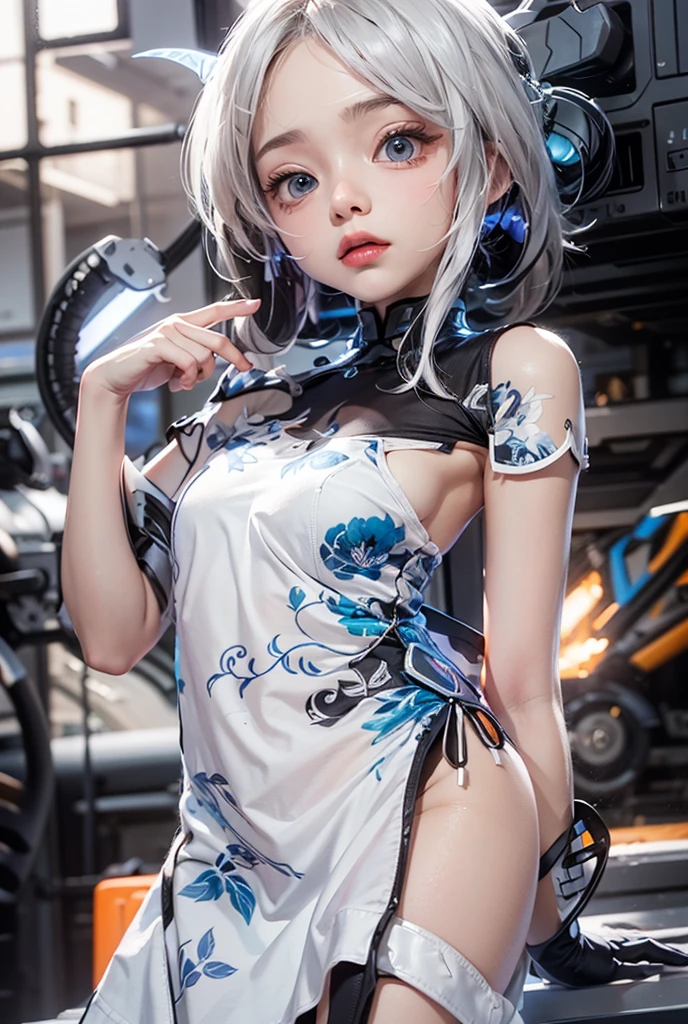 1girl,(gigantic breasts:1.2),(black|pink|red|white|silver|gradient hair),high heels,outdoors,cyberhanfu,chinese_clothes,cyberpunk,a high-tech city,full of machinery and futuristic element,futurism,technology,Headdress,in white and silver,
(masterpiece:1.3),(best quality:1.4),ultra high res,(topless:1.2),
NSFW,<lora:HugeASS:1.1>,<lora:FilmG4:0.6>,<lora:cyberhanfu_20230617014620:0.65>,