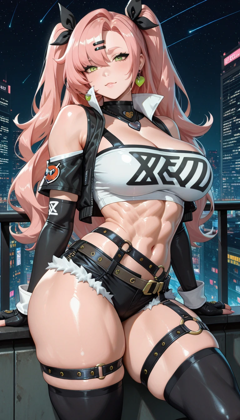 best qualityer,high resolution:1.2),ultra detali,realisitic,photorealisitic:1.37,a beautiful girl (Nicole Demara - Zenless Zero Zone) pop style template,18 years old,Legs long,medium breasts,extreme detailed face (with emphasis on blue eyes),Her pink hair falls over her shoulders,She is totally naked showing her nipples and her pink vagina.,bowed, lying down with legs open,pose mais sexy,illustration,colorful pop art style,dynamic lighting,neon colors.nsfw