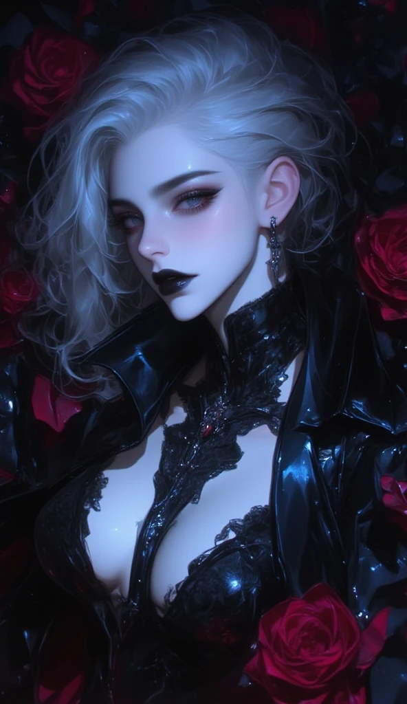 pale skin, lipstick, black lipstick, Demon Girl