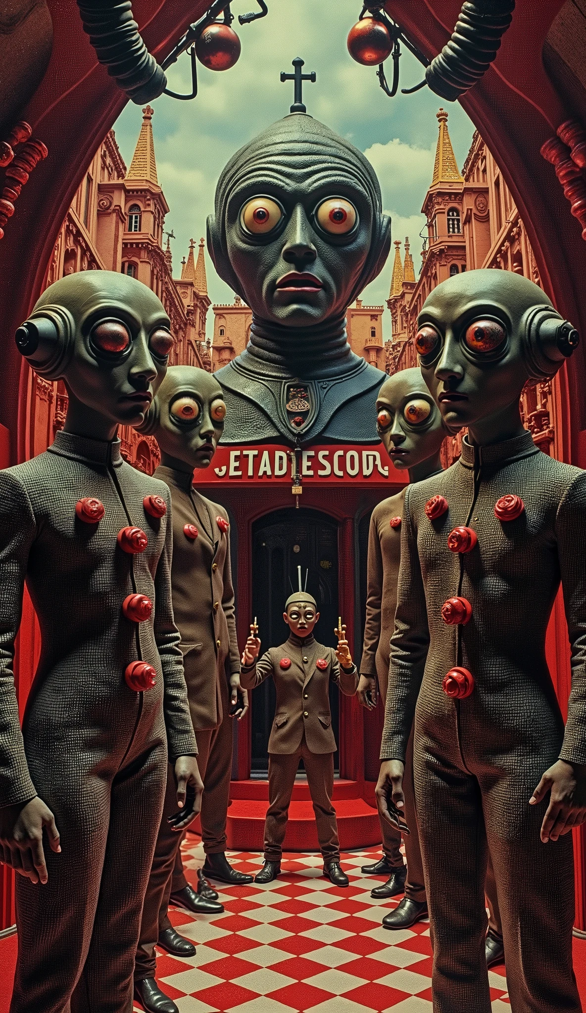 Surrealist Psicopop. Intriguing people in the Circus of Horrors. Clockwork Orange film. cinematic. 8K.