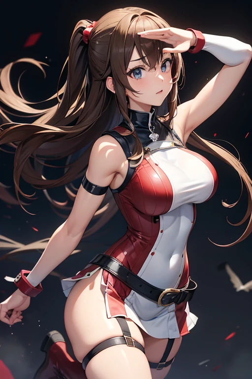1 beautiful woman, fair skin, long dark hair, ponytail, brown eyes, ((detailed eyes:1.2)), medium breasts, wearing slingshot bikini, sexy, sensual, masterpiece, top quality, best quality, official art, beautiful and aesthetic:1.2), extreme detailed, colorful, highest detailed