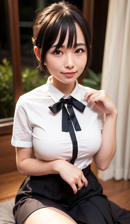 shyly, from outside, Lens 135mm f1.8,(Best Quality),(masutepiece:1.1), (Beautiful 14 year old girl),japanaese girl, Cute face, ((flat chest)), (Small breasts), (Chiseled face:0.7), (hitornfreckles:0.6), Cute lips, Dappled sunlight, Dramatic Lighting, (Japan school uniform), (in a school), ((photo from the waist up:1.2))、Are standing、The body is facing the viewer、cute , ((not wearing underwear、no_bra)), ((dark blue Plaid Pleated skirt:1.2))、(Super mini skirt that doesn't hide your thighs)、thighs、Photo from thighs up、 (((White) short-sleeved shirt:1.1))、((Shirt with an open neckline that shows cleavage))、(((Super short shirt that shows your abdomen)))、Navel exposed、Thigh out、14year old,no_NSFW, ((Staring at the viewer)),