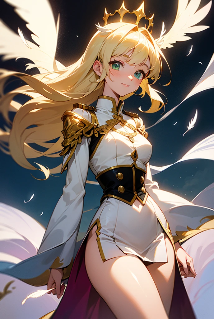 ((((Celes Chere)))), ((1little girl)), 15yo, (Blonde longhair), (straight haired), (Forehead), (dark Green Leotard), Yellow pants, ((((White armor)))), (((Hairband))), (black eyes), (Waist belt), ((middle chest)), Soft skin, (White cloak), ((a beauty girl)), light skinned, ((very long Sword)),


((by sea)), 
photographrealistic, Sense of depth, Absurd resolution, High resolution, 8K, 4K, detail, Best Quality, (Raw photo, Best Quality, masters:1.2), (Realistic, Photorealsitic:1.37), ultra-detailliert,
cocky expression, Looking at the camera, smile , ((Strong-willed)), (Looking forward), Angle from below, ((Full body shot)),