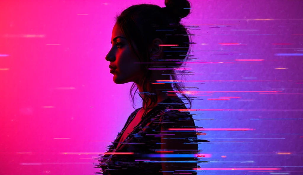 photography, portrait of contrast, profile silhouette of a young lady, vibrant hot pink backdrop, visualize using a camera setup that mimics a large aperture, focusing solely on the silhouette's edge, while a low ISO maintains the richness of color without grain, photorealistic, UHD --ar 9:16 --chaos 1.7 --style raw
