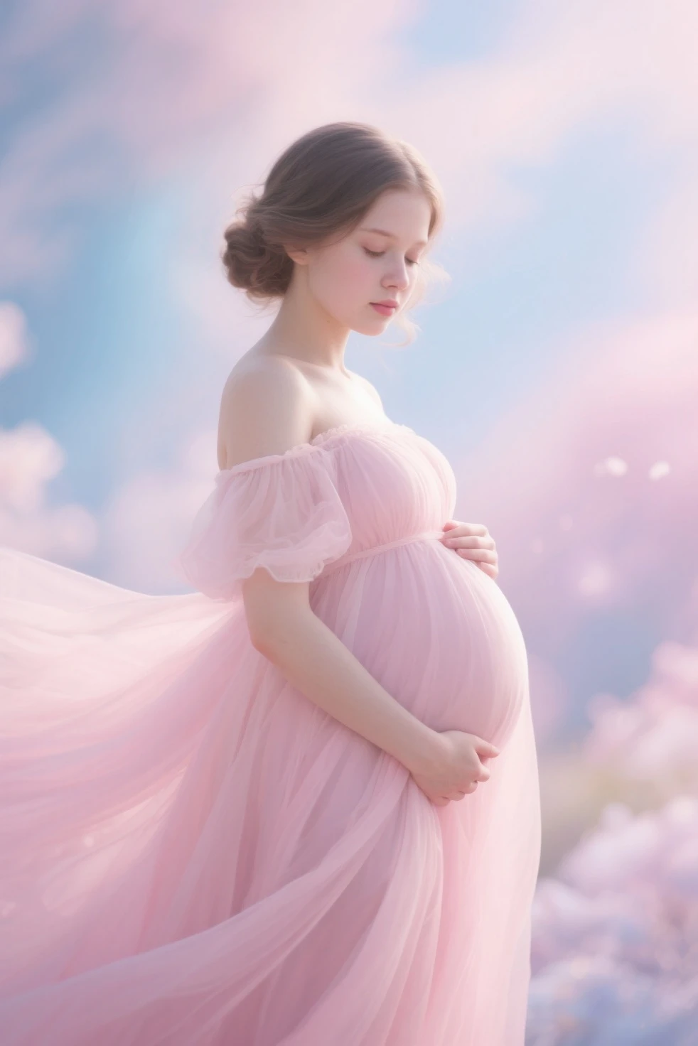 pregnant woman , flower background smoke