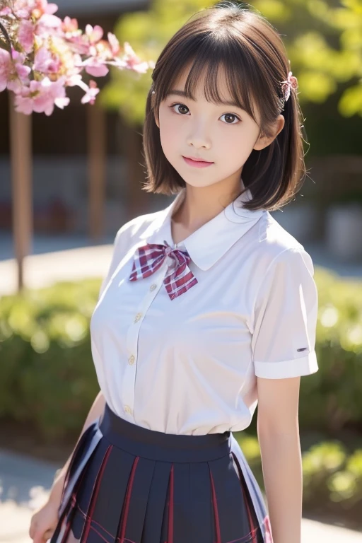 (1girl), kawaii, (round eyes:1.2), (highly detailed face and eyes), (big smile), (school uniform, pleated mini skirt:1.3), summer, (Best Quality:1.4), (Ultra-detailed), (extremely detailed CG unified 8k wallpaper), Highly detailed, High-definition raw color photos, Professional Photography, Realistic portrait, (Surrounded by lots of cute fresh flowers:1.3), focus on the girl, depth of fields, (fine face:1.2), 